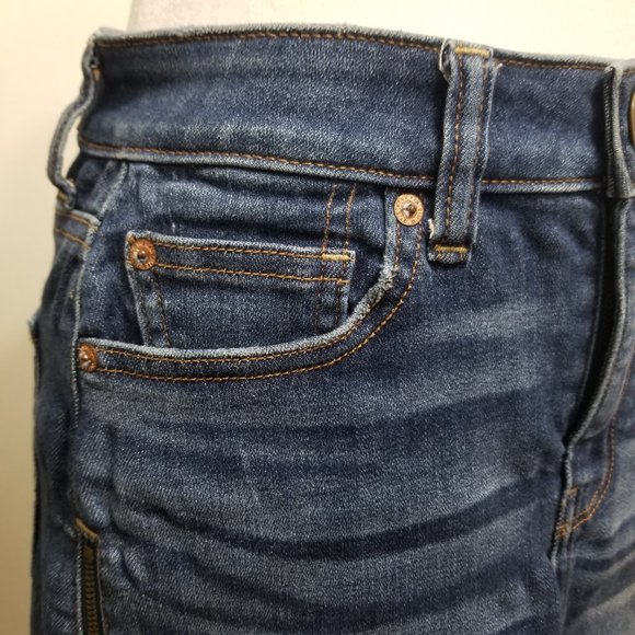 American Eagle Outfitters Hi-Rise Mini Skirt Blue Zipper Sides Frayed Hem Size 4 - Picture 10 of 16